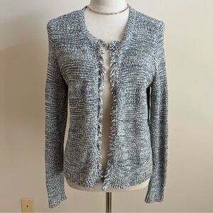 LOFT Women's Blue Fringed Sweater